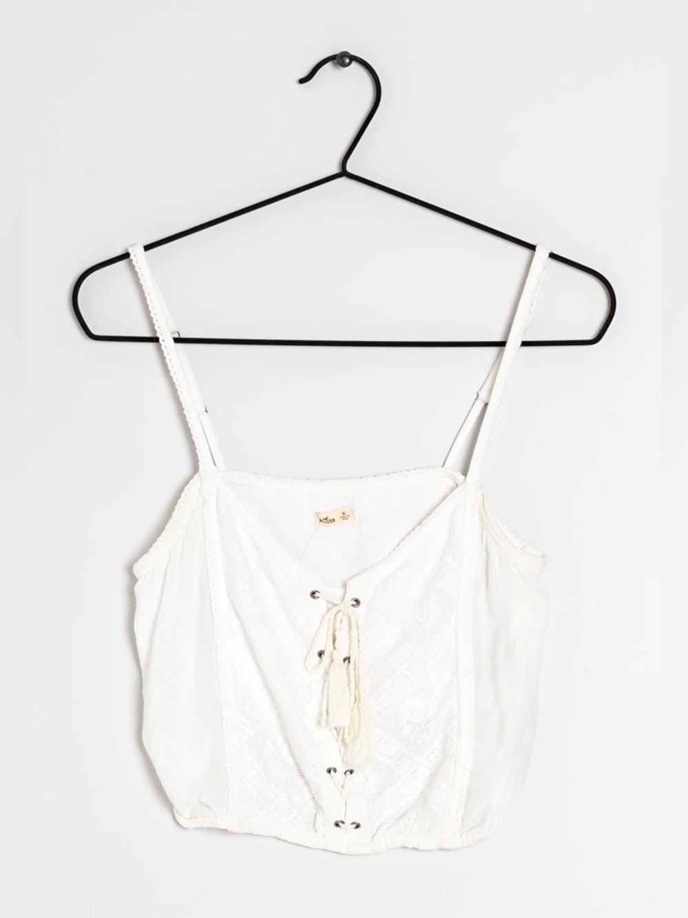 Hollister White Lace-Front Tank Top S